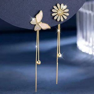 Gold Butterfly Daisy Drop Earrings